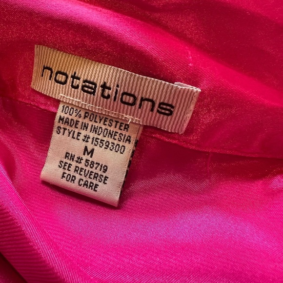 Notations Hot Pink Blouse Long Sleeve V Neck Front Pockets Size M - Picture 4 of 4
